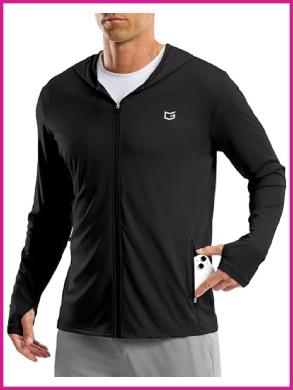 Men's UPF 50+ Sun Hoodie Full Zip Thumbholes Quick Dry Hiking Fishing Shirt